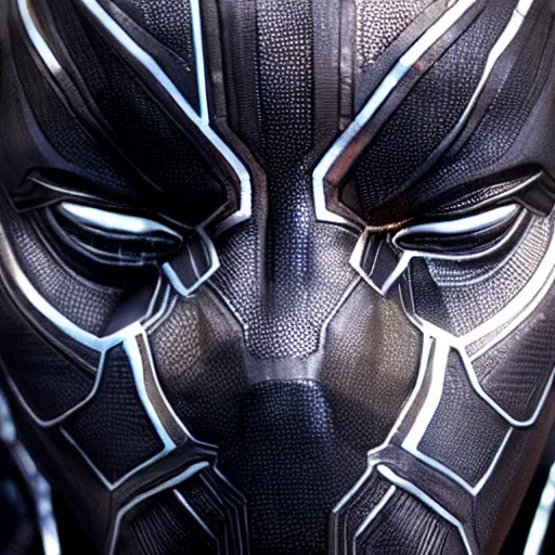 Image similar to a close up photo of a detailed statue of Black Panther, 8K,