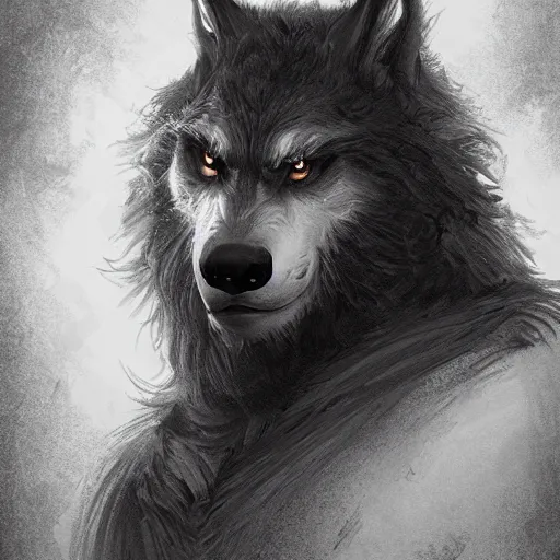 Prompt: a well designed portrait of werewolf, detailed, realistic, sketch style, artstation, greg rutkowski, 8 k resolution.