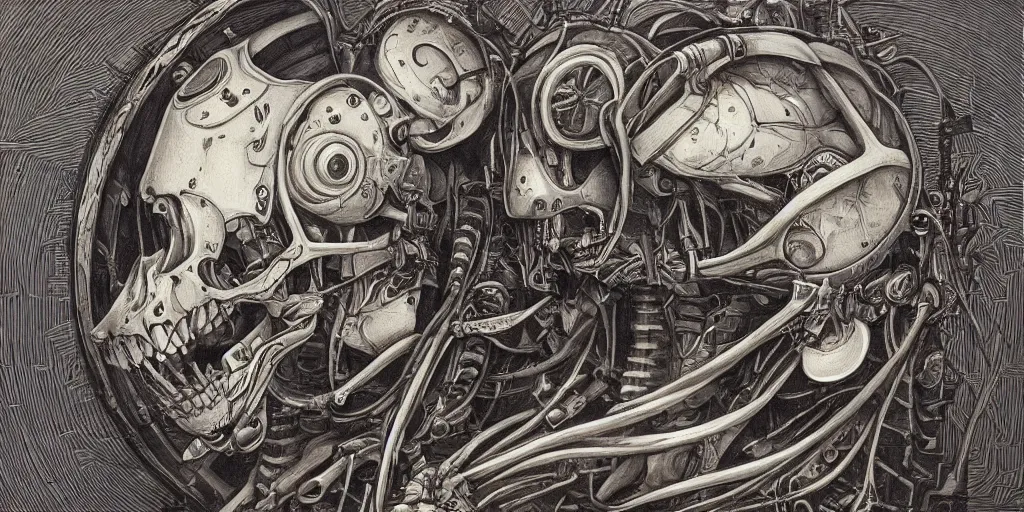 Image similar to a beautiful painting of robot by aaron horkey, trending on artstation, skeleton