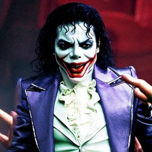 Image similar to stunning awe inspiring michael jackson as the joker, movie still 8 k hdr atmospheric lighting