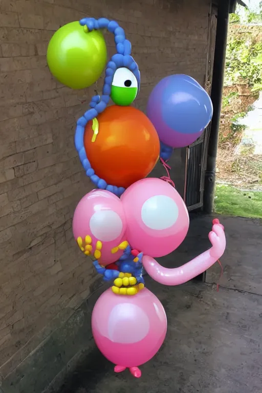 Prompt: 🥚 shaped balloon with long arms grabing the 🧺, cartoon style, well shaded, smooth, pixar