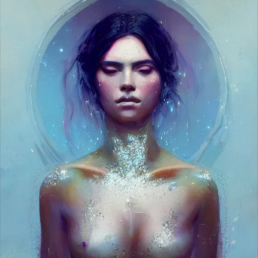 Image similar to a beautiful portrait of a goddess with glittering skin by greg rutkowski and raymond swanland, trending on artstation