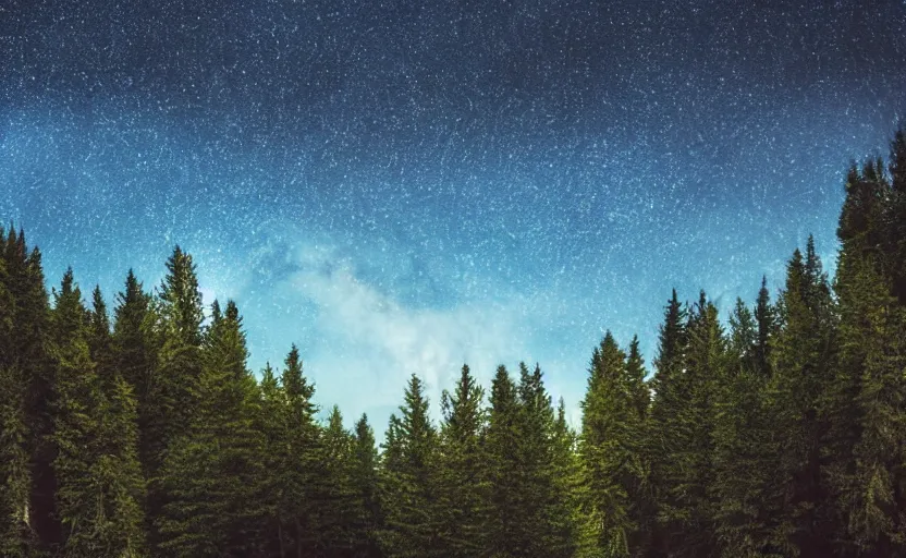 Image similar to atmospheric photo of the forest in the mountains, night sky