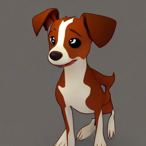 Image similar to jack russel terrier surprised, pixar style, concept art, character turnaround, trending on artstation, childrens illustrated storybook, by alphonse mucha and cory loftis and matthias lechner