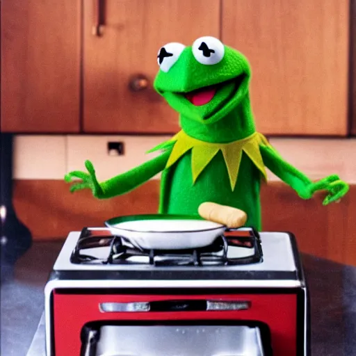 Image similar to kermit the frog cooking in 1980