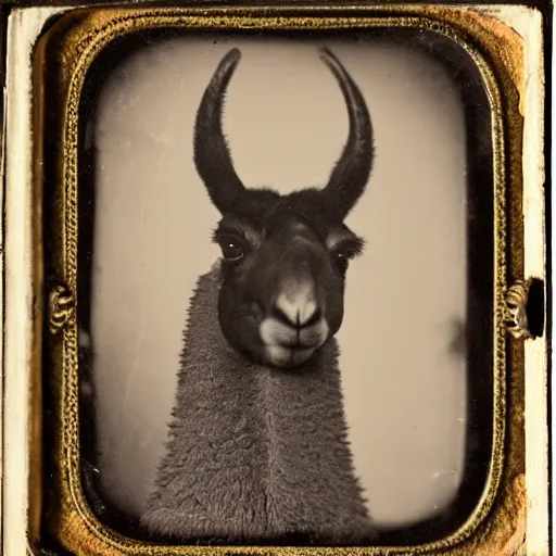 Prompt: a daguerreotype of a llama