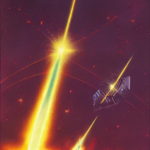 Image similar to spires made of laser energy shooting down from the heavens bursting the ground by les edwards