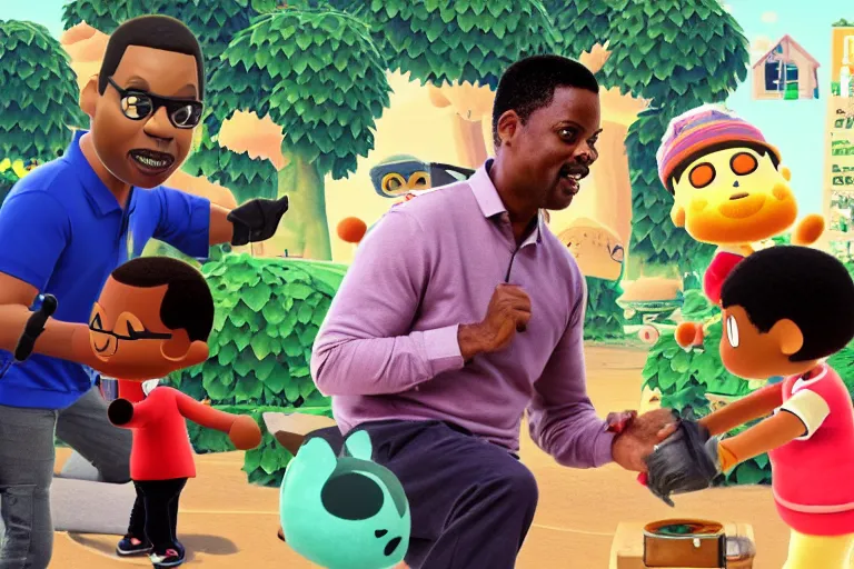 Prompt: chris rock slapping will smith, in animal crossing