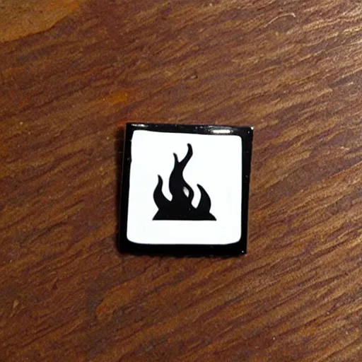 Prompt: a square enamel pin of a caution fire hazard label, smooth curves