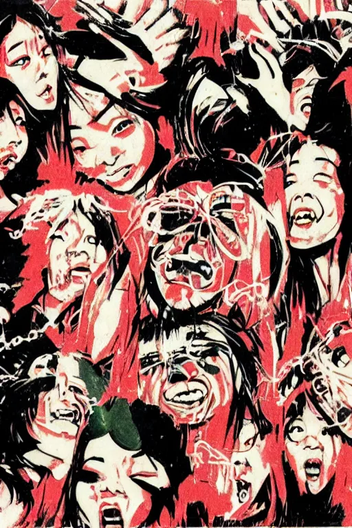 Prompt: graffiti japanese horror vhs cover art, detailed facial expressions