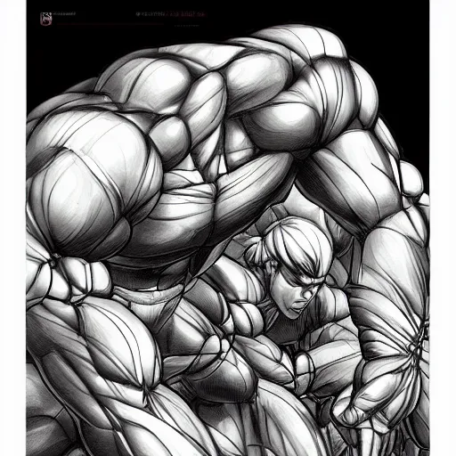 Image similar to a crawling mountain of muscles, highly detailed, anime, pale colors, award winning pictures, by studio mappa, by studio wit