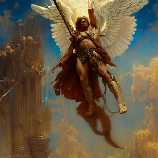 Image similar to saint michael the angel. highly detailed painting by gaston bussiere, greg rutkowski 8 k