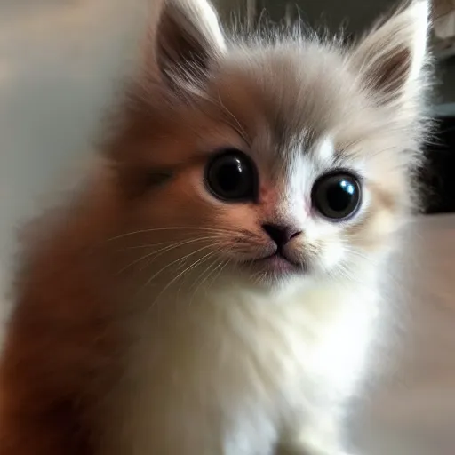 Image similar to portrait of a cute fluffy kitten, big eyes, pixar