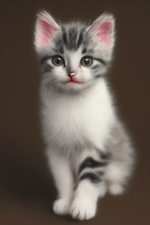 Prompt: 8K UHD cute kitten with floppy ears, by René Magritte, very detailed, matte, Gaussian blur, tone mapped
