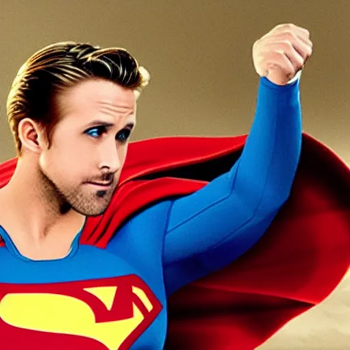 Image similar to Photo of Ryan Gosling as Superman, floating