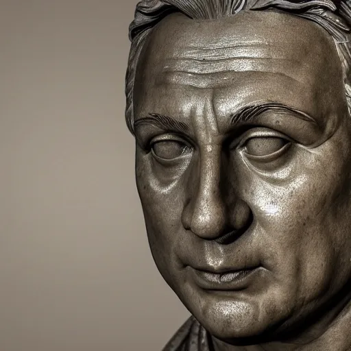 Image similar to hungarian prime minister viktor orban as a marble statue of ancient roman emperor, museum photoshot, 3 d photorealistic render, high resolution, 8 k