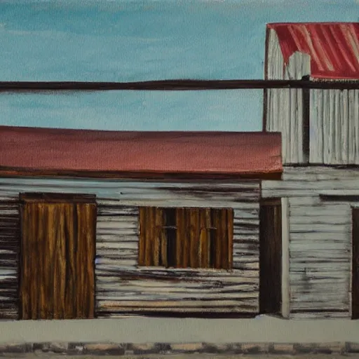 Image similar to painting of a rustic exterior in old western town