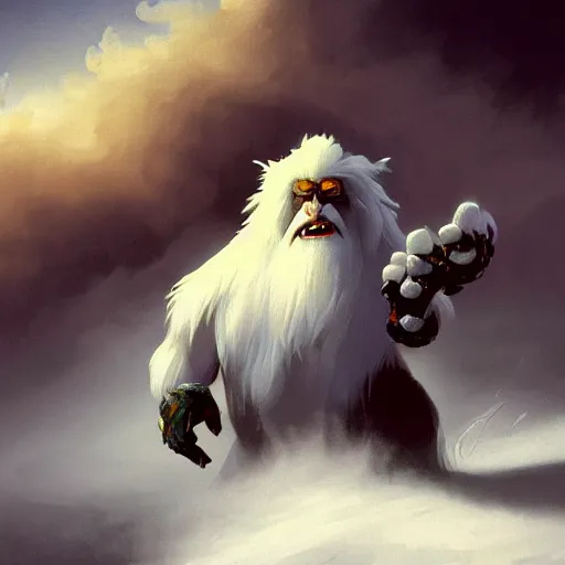 Image similar to concept art for the yeti, a white snow primate, in style of ivan aivazovsky, expressive face, detailed face, detailed eyes, full body, feminine face, tracer overwatch, disney, pixar