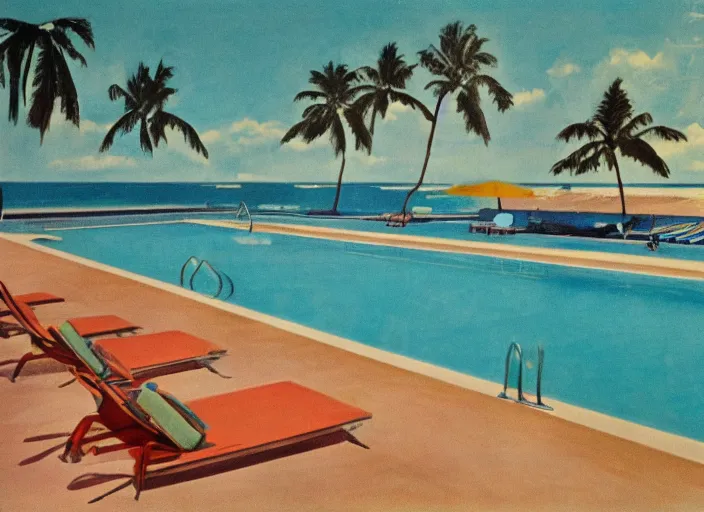 Prompt: pool at the beach. simplistic 6 0 s art