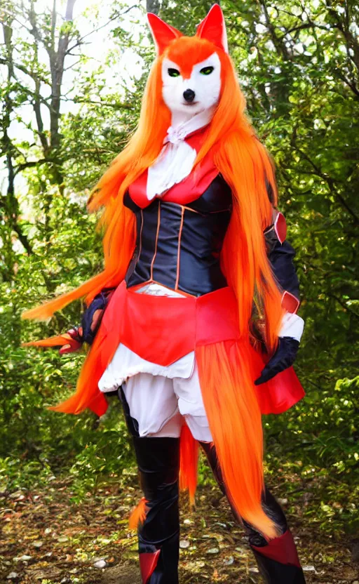 Image similar to kitsune cosplay, fullbody shoot