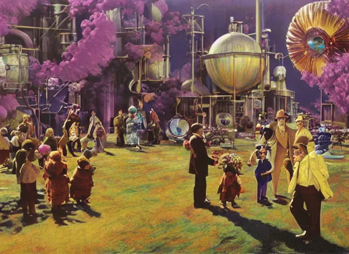 Image similar to film still of Willy Wonka's and the Chocolate Factory 1971 artwork painting made by Craig Mullins