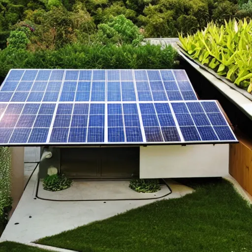 Prompt: house futurist, solar panel, amazing yard, trending design