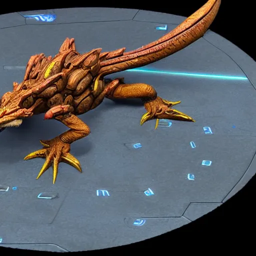 Prompt: a starcraft 2 unit model of a zerg lizard