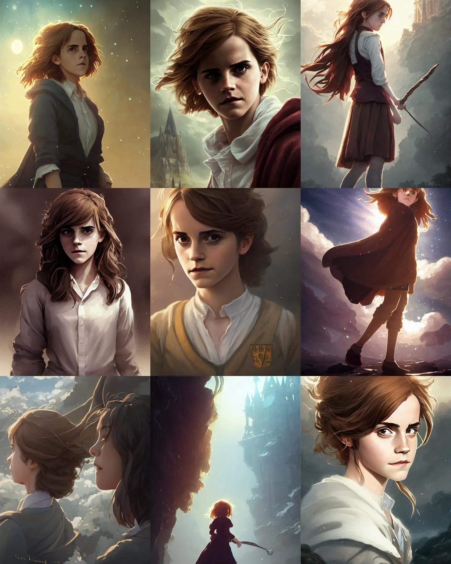 Prompt: Emma Watson as Hermione Granger, magnificent, medium shot, close up, details, sharp focus, elegant, highly detailed, illustration, by Jordan Grimmer and greg rutkowski and PiNe(パイネ) and 薯子Imoko and 香川悠作 and wlop!! and maya takamura, intricate, beautiful, Trending artstation, pixiv, digital Art