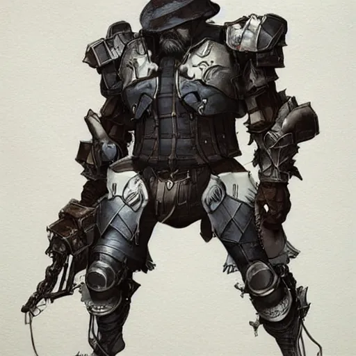 Prompt: A highly detailed Wilfred Brimley, fully armored, manga, by Akihiko Yoshida and Peter Mohrbacher, trending in artstation,