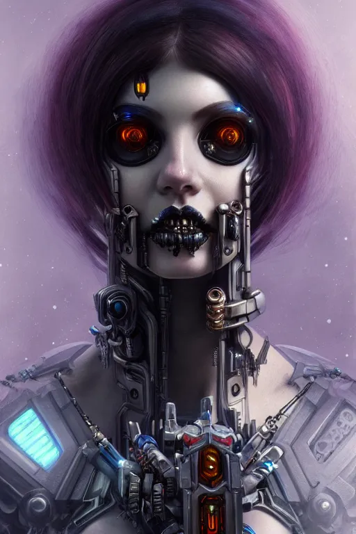 Image similar to portrait of beautiful young gothic cyborg maiden, cyberpunk, Warhammer, highly detailed, artstation, illustration, art by Gustav Klimt