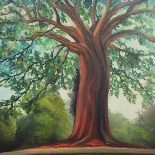 Prompt: a giant tree in the middle of a park, oil painting