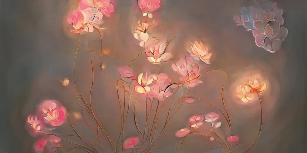 Prompt: breathtaking detailed concept art painting art deco of glowing flowers, by hsiao - ron cheng, bizarre compositions, exquisite detail, extremely moody lighting, 8 k