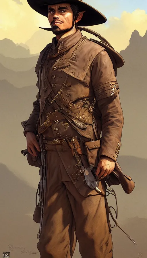 Prompt: steady gaucho shady look, xix century military outfit, desert storm detailed background, intricate, highly detailed, digital painting, artstation, concept art, sharp focus, illustration, art by Artgerm, Grafit Studio, and Greg Rutkowski, Craig Mullins, Makoto Shinkai, Stanley Artgerm Lau, WLOP, Rossdraws, James Jean, Andrei Riabovitchev, Marc Simonetti, krenz cushart, Sakimichan, D&D trending on ArtStation, digital art - W 700