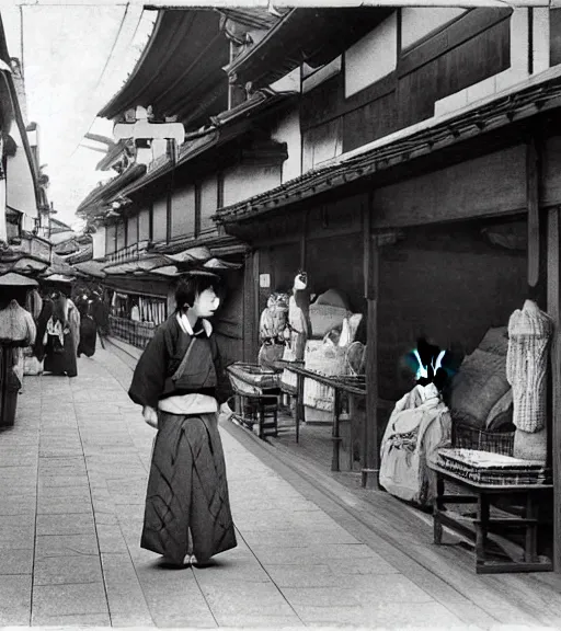 Image similar to 1 8 th century japanese street market in kyoto 1 9 0 0 s early photography portrait anthro anthropomorphic deer head animal person fursona wearing clothes street trader