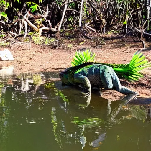 Prompt: iguana drinking a corona in a swamp in the style of Disney,