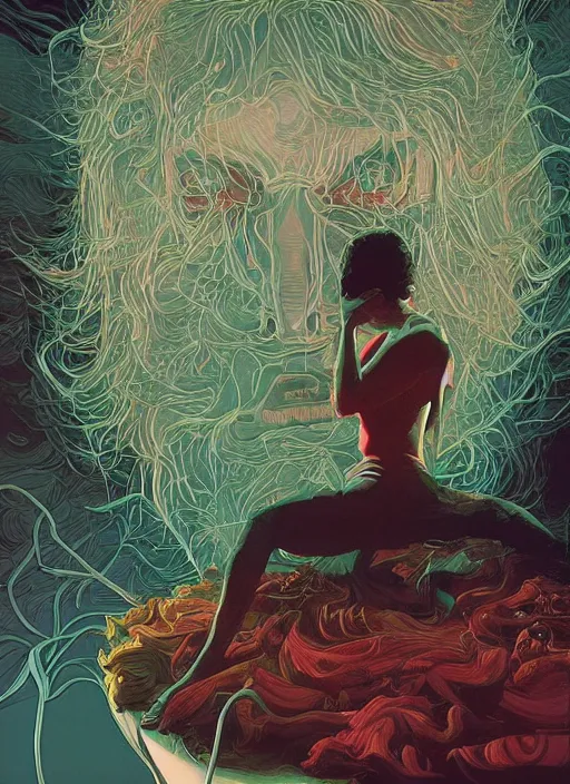 Image similar to poster artwork by Michael Whelan and Tomer Hanuka, Karol Bak of cinematográfica, from scene from Twin Peaks, clean