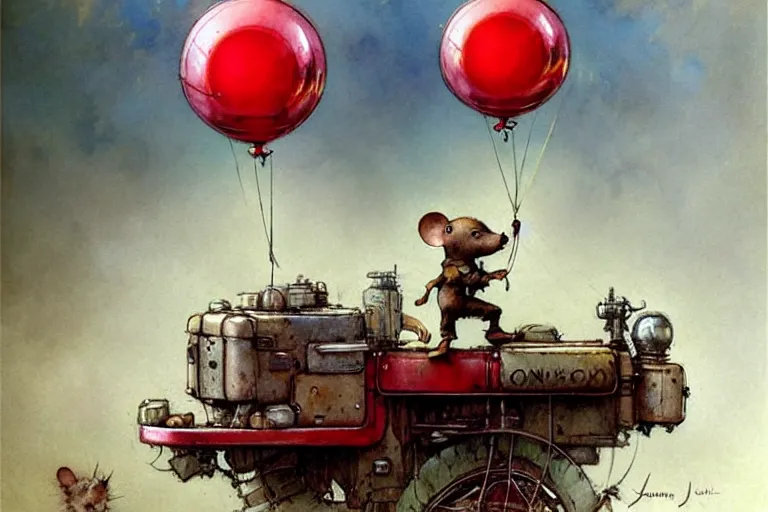 Image similar to adventurer ( ( ( ( ( 1 9 5 0 s retro future robot mouse balloon birthday wagon house. muted colors. ) ) ) ) ) by jean baptiste monge!!!!!!!!!!!!!!!!!!!!!!!!! chrome red