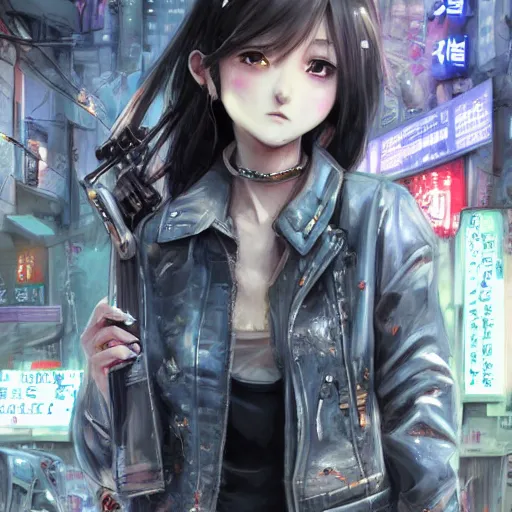 Image similar to dynamic composition, motion, ultra-detailed, incredibly detailed, a lot of details, amazing fine details and brush strokes, colorful and grayish palette, smooth, HD semirealistic anime CG concept art digital painting, watercolor oil painting of Clean and detailed post-cyberpunk sci-fi close-up girl wearing jacket and skirt, in asian city in style of cytus and deemo, blue flame, relaxing, calm and mysterious vibes,, by a Chinese artist at ArtStation, by Huang Guangjian, Fenghua Zhong, Ruan Jia, Xin Jin and Wei Chang. Realistic artwork of a Chinese videogame, gradients, gentle an harmonic grayish colors. set in half-life 2, Matrix, GITS, Blade Runner, Neotokyo Source, Syndicate(2012), dynamic composition, beautiful with eerie vibes, very inspirational, very stylish, with gradients, surrealistic, dystopia, postapocalyptic vibes, depth of field, mist, rich cinematic atmosphere, perfect digital art, mystical journey in strange world