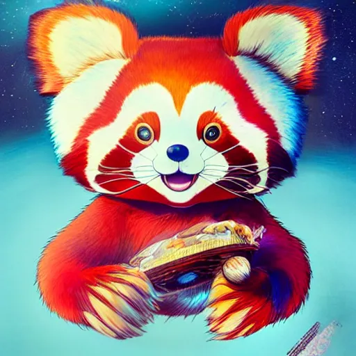 Image similar to red panda by takashi murakami,, beeple and james jean, aya takano color style, 4 k, super detailed, night sky, digital art, digital painting, celestial, majestic, colorful