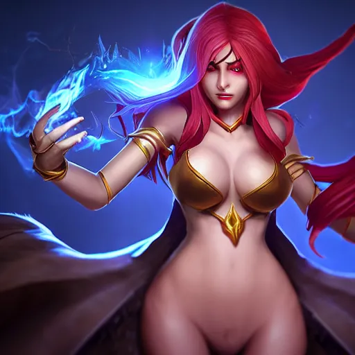 Prompt: The sorceress casting a fire ball, league of legends. She's standing and has tiny abdomen & insanely inflated hips body & insanely detailed face (eyes, mouth, hair) & insanely coherent arms (hands, 5 fingers). Full body realistic, sharp focus, 8k high definition, insanely detailed, intricate, elegant, smooth, sharp focus, illustration, ArtStation, art by 100% Hearthstone