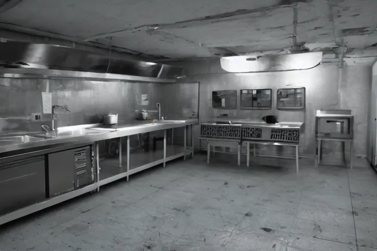 Prompt: underground lab kitchen, sci-fi, ancy, futuristic, technology, realistic, 80k, 8mm, Grainy, Panavision