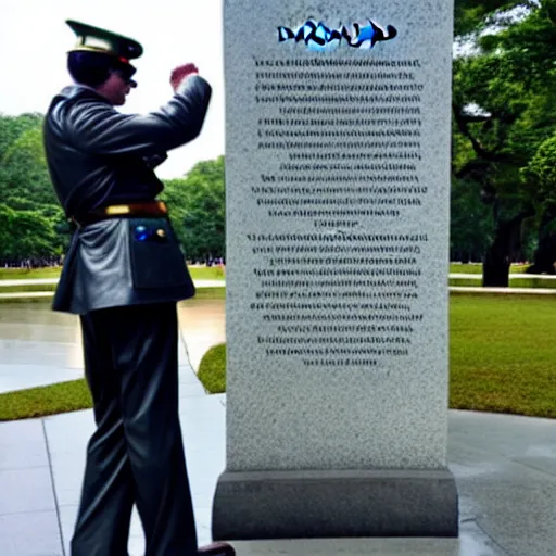 Image similar to mario dabbing, vietnam memorial