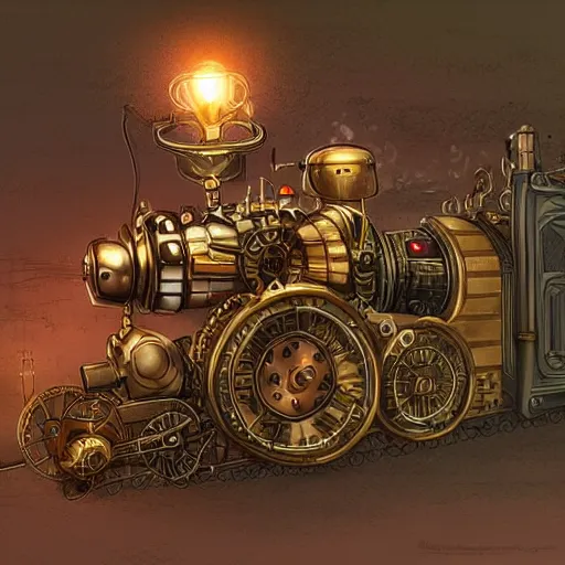 Image similar to steampunk mobile phone, steam engine to charging, illustration, concept art, digital painting, matte, hyperdetailed