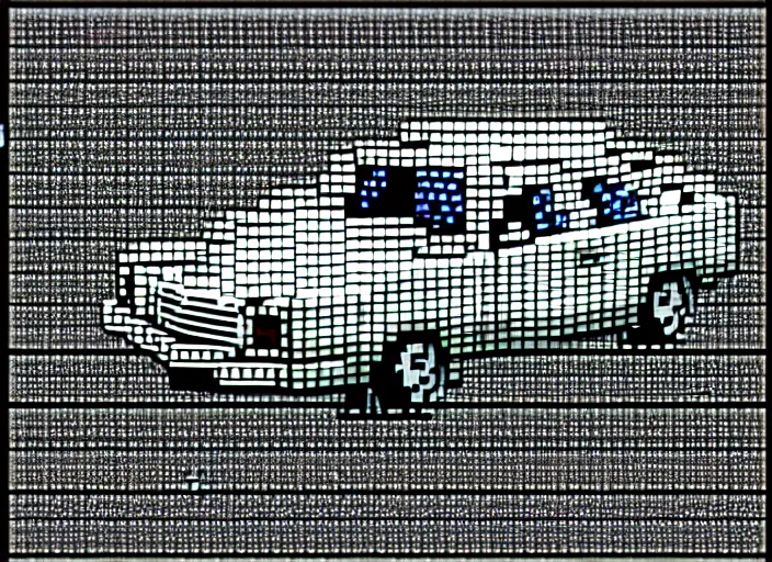 Prompt: synthesized hologram aiburning wrecked mercedes 1 2 4, pixelart, game 8 - bit monochrome gameboy!!, award winning. dramatic. trending on artstation, low resolution sync