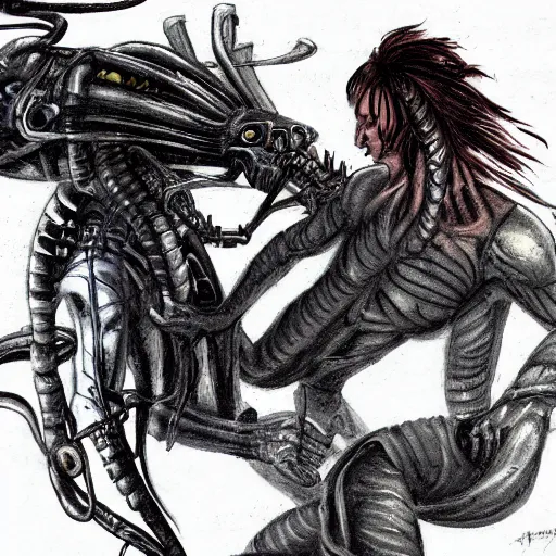 Image similar to concept art prometheus sequel, xenomorph vs predator