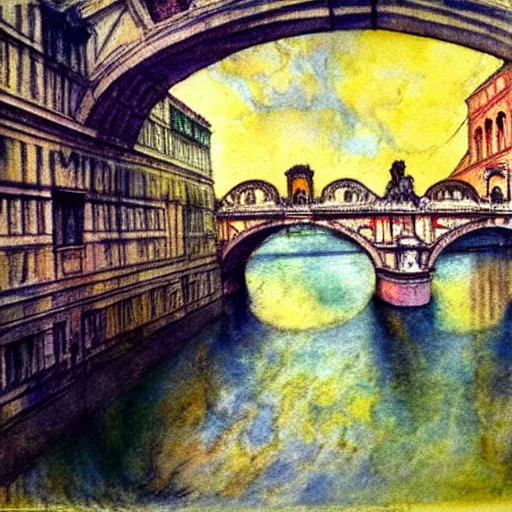 Prompt: the bridge of sighs in the style of vrubel, watercolor, pastel colors
