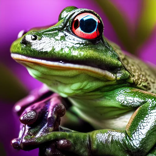 Prompt: a frog inspired by poison created by the make up artist hungry photographed by andrew thomas