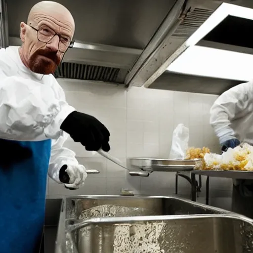 Prompt: walter white in a soup kitchen