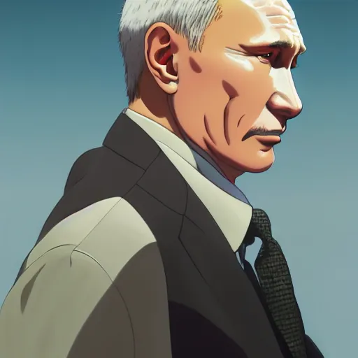 Image similar to portrait of putin gone wild, artstation, cartoon, elegant, highly detailed, digital painting, masterpiece art by ghibli!, makoto shinkai!, bluth!, fujita goro!, giraud!, ghailan!, akihiko yoshida!, fadeev! 8 k