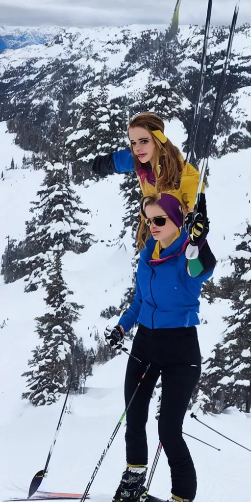 Prompt: Emma Watson skiing